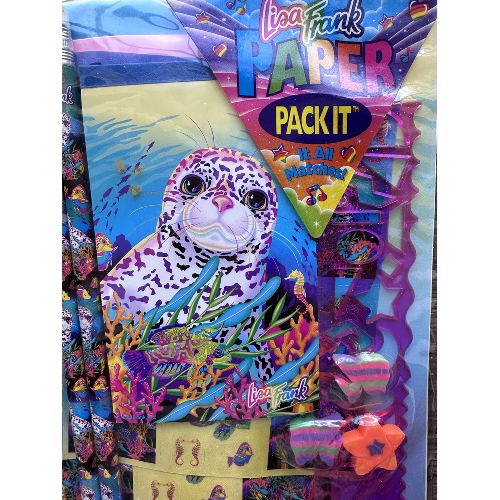 NOS Lisa Frank Paper Pack-It Rainbow Seal Ocean Stationary Set Sealed COMPLETE